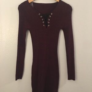 Mid length burgundy and black dress NWOT